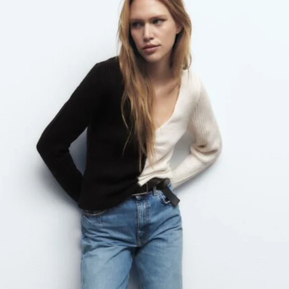 Zara Knitwear Combination Knit Top Zara COMBINATION LAPEL KNIT TOP